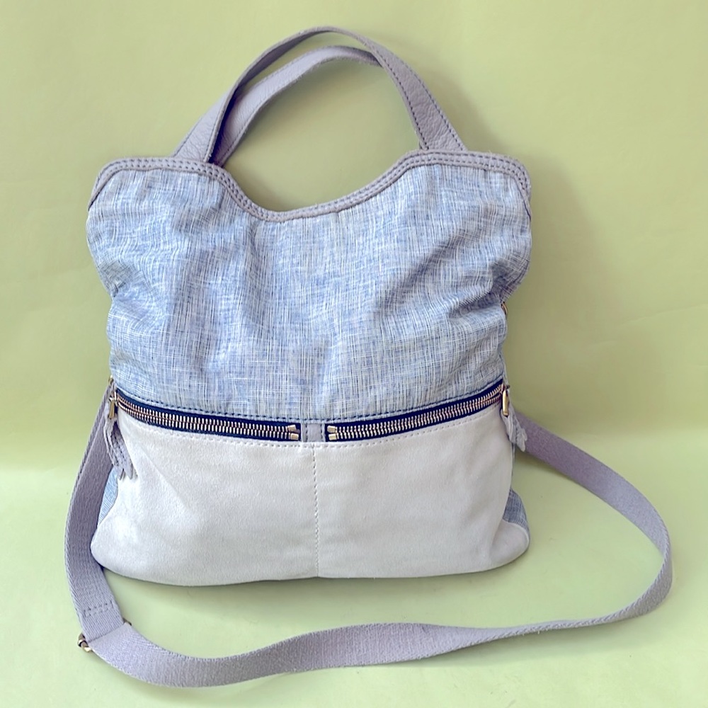 Vintage blue/light gray Fossil textile/sued leather shoulder bag